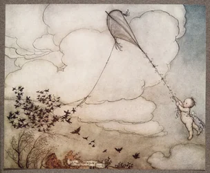 A Hundred Flew Off with the String, and Peter Clung to the Tail, from Peter Pan in Kensington Gardens by J. M. Barrie, pub. 1906
